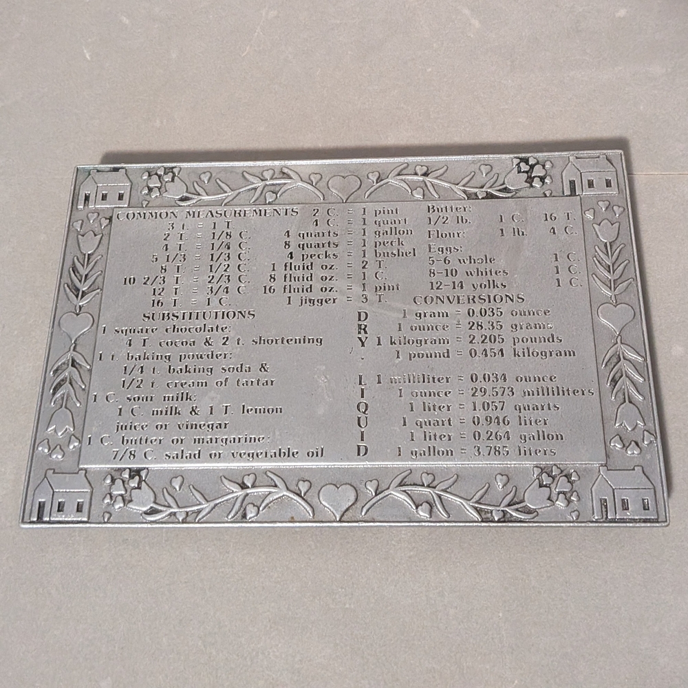 Decorative Silver Pewter Measurement Conversion Chart